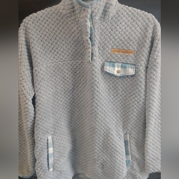 Simply Southern Textured Gray Pullover with Plaid Accents - Picture 1 of 1